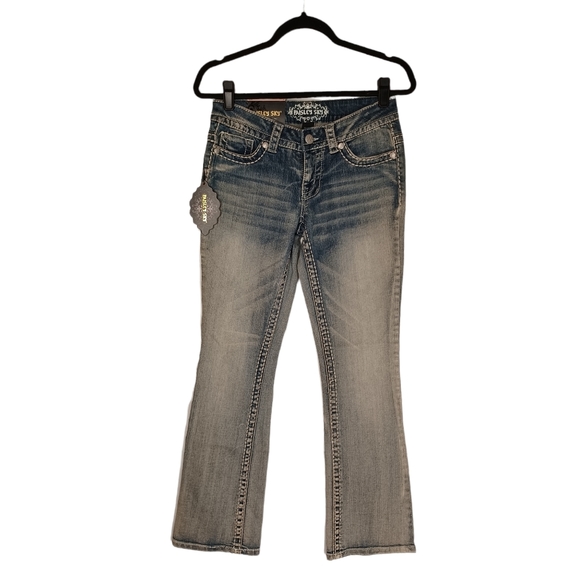 PAISLEY SKY Light Denim Solid Contrast Stitching Button Flap Jeans 2 NWT - Picture 1 of 6